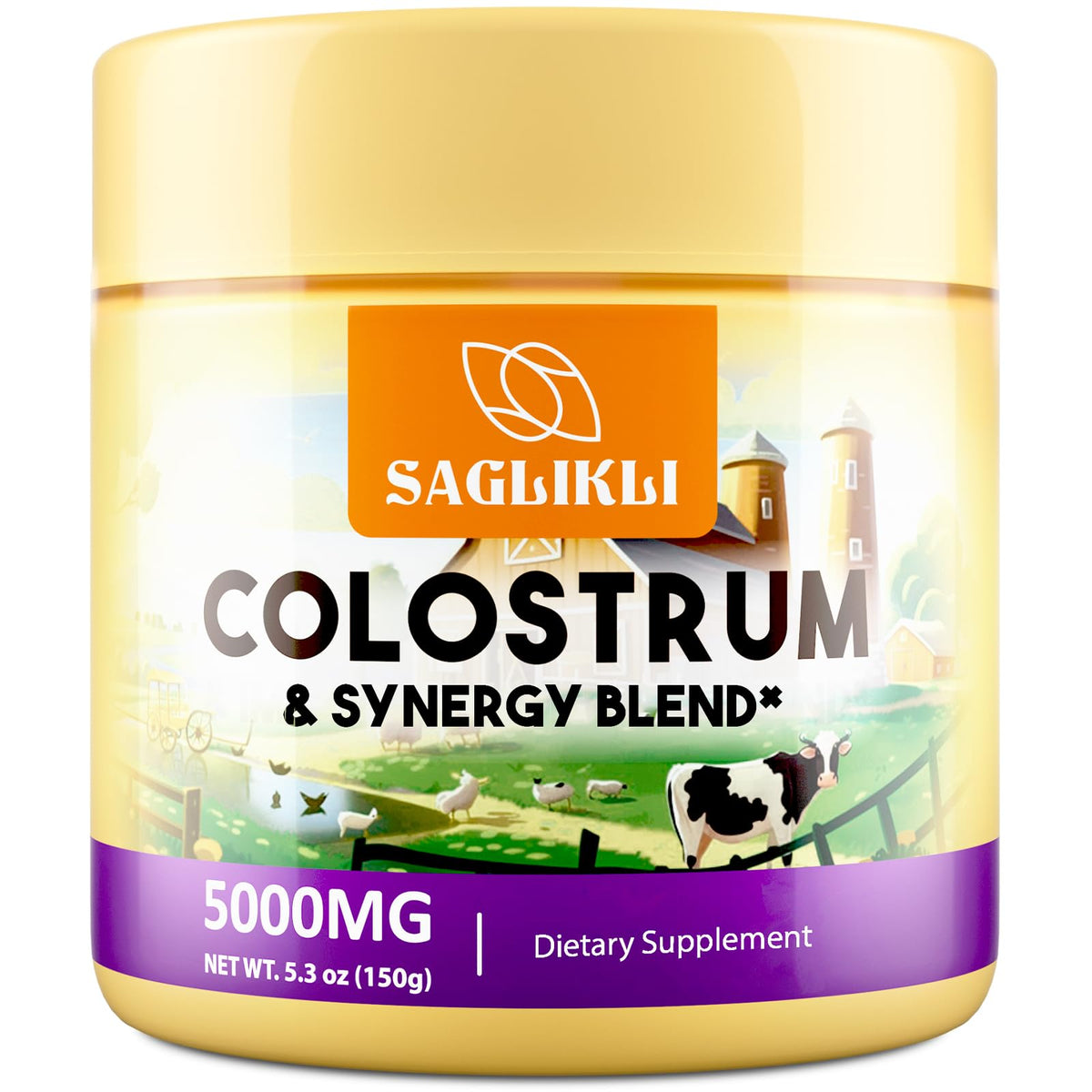 Front label of Colostrum Powder 5000 mg jar