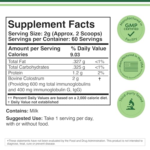 Scoop measuring a 2000 mg serving of colostrum powder