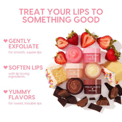Fresh Kiss lip scrub paired with glossy lip balm for hydration.