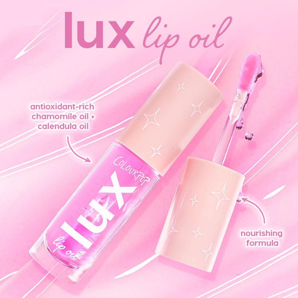 ColourPop Lux Lip Oil swatch-berry delivers subtle pink tint and moisture.