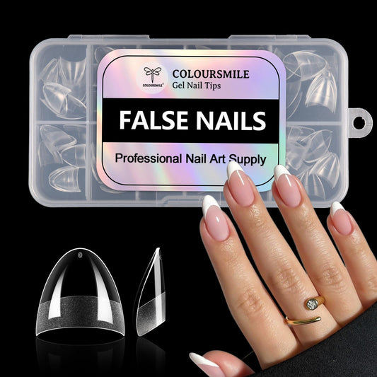 COLOURSMILE short almond half-cover tips in box for quick at-home manicures