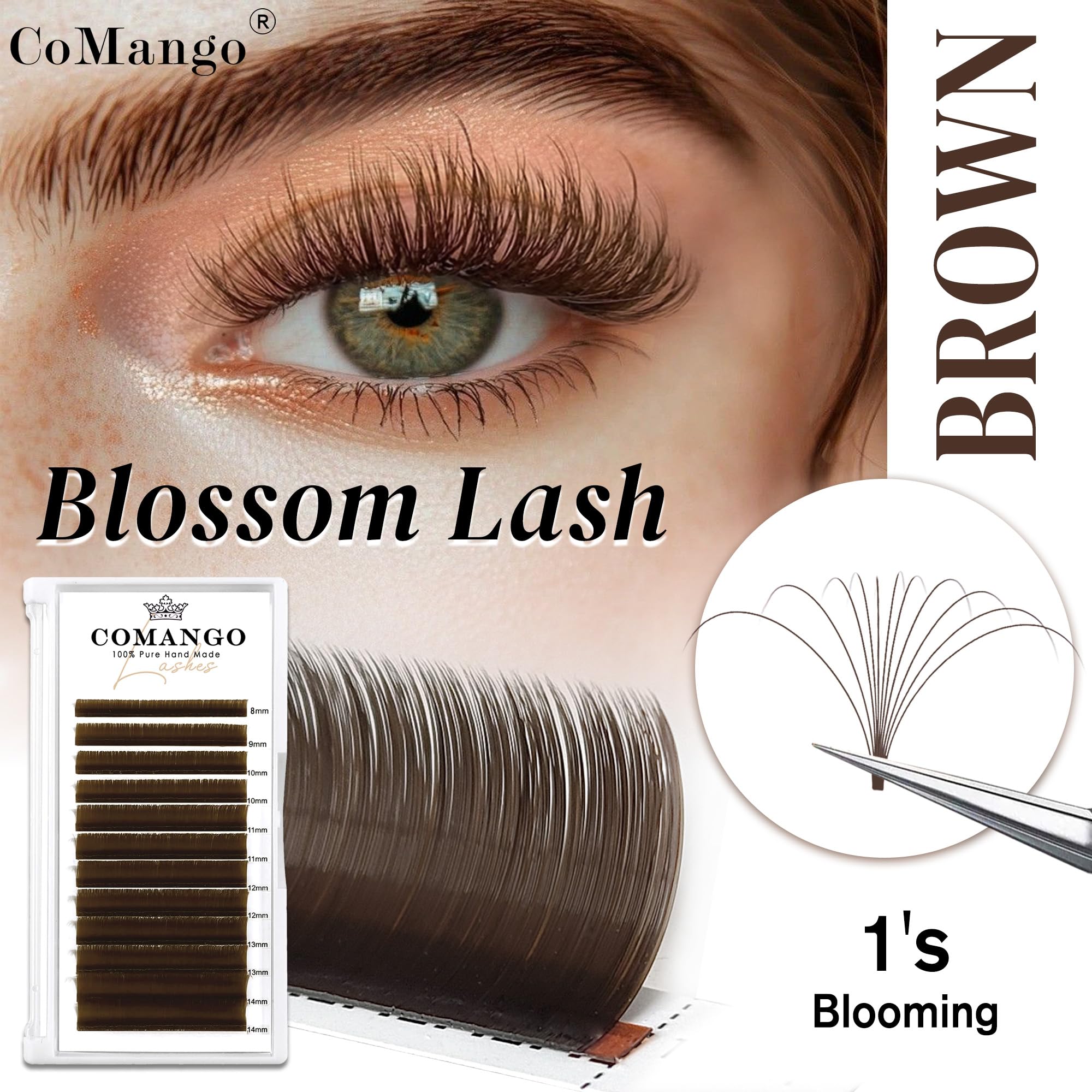 CoMango Easy Fan Lashes 9mm for balanced density upgrade.