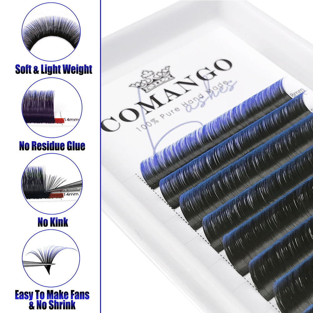 CoMango Blue Ombre lashes show vibrant color without overpowering eyes.