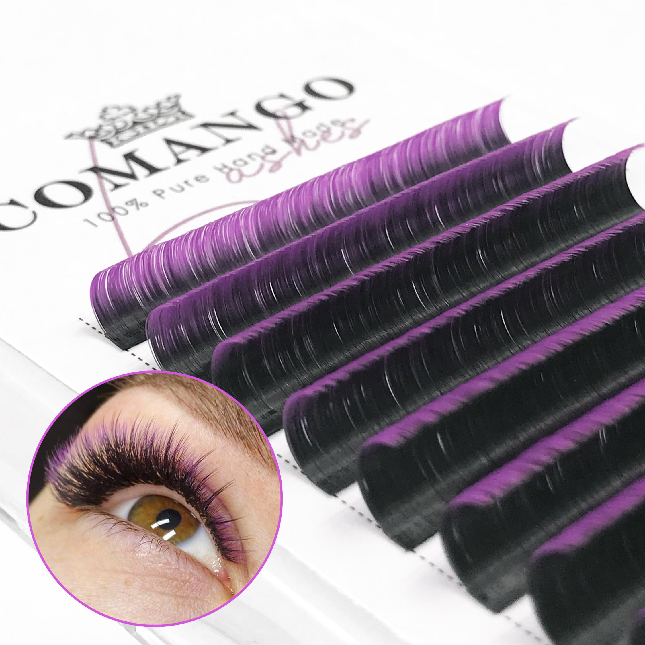 CoMango ombre colored lashes blend black roots with hue tips for eye-catching dimension