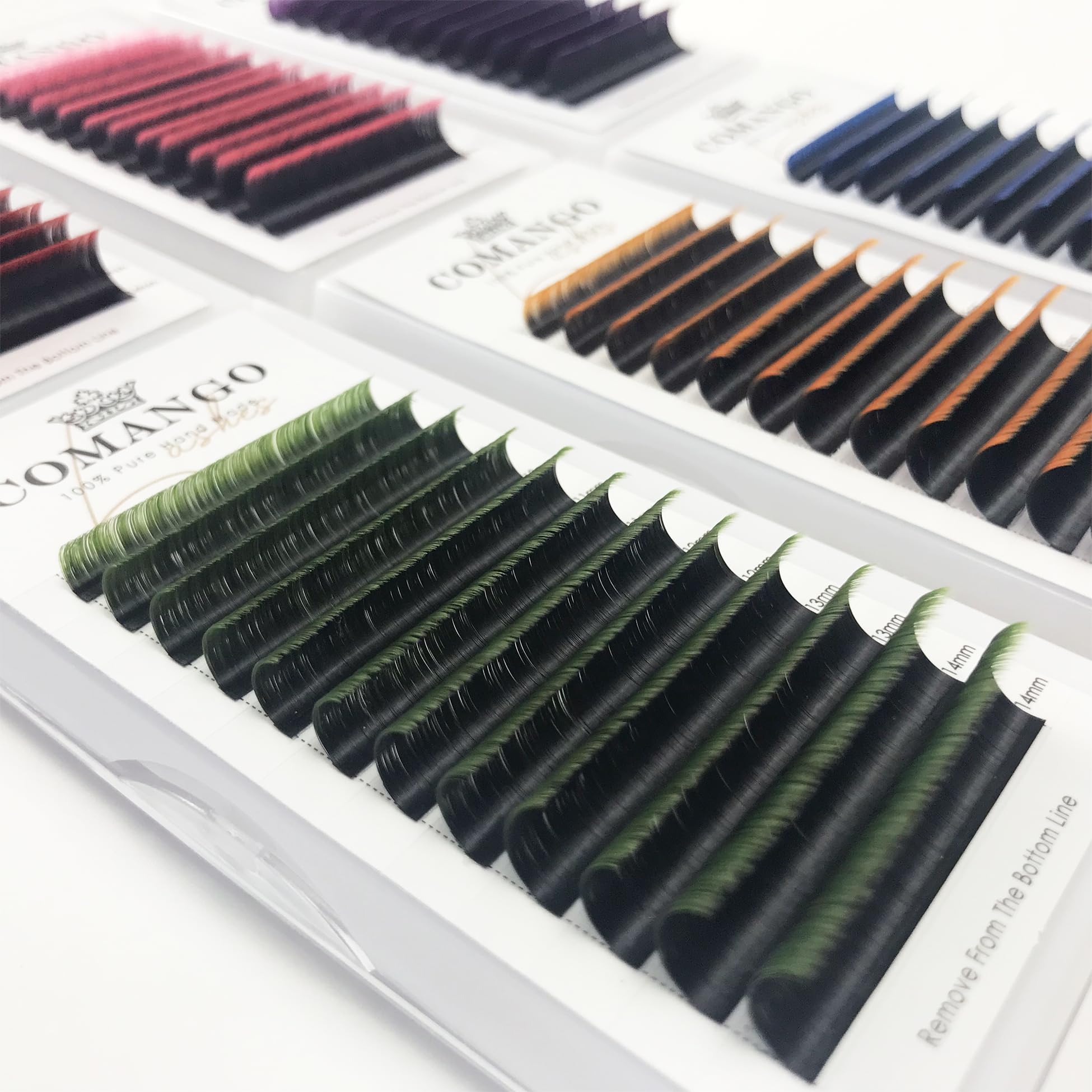 CoMango ombre-green lashes in 8-14mm mix length for natural movement