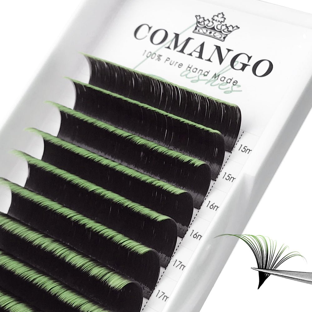 CoMango ombre green lash extensions pack showing gradient color for subtle drama