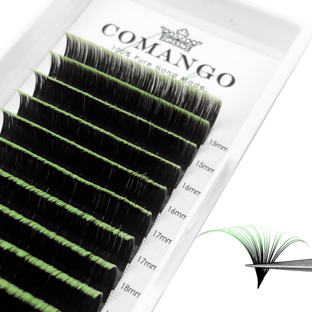 CoMango ombre green lash extensions from root to tip for subtle color