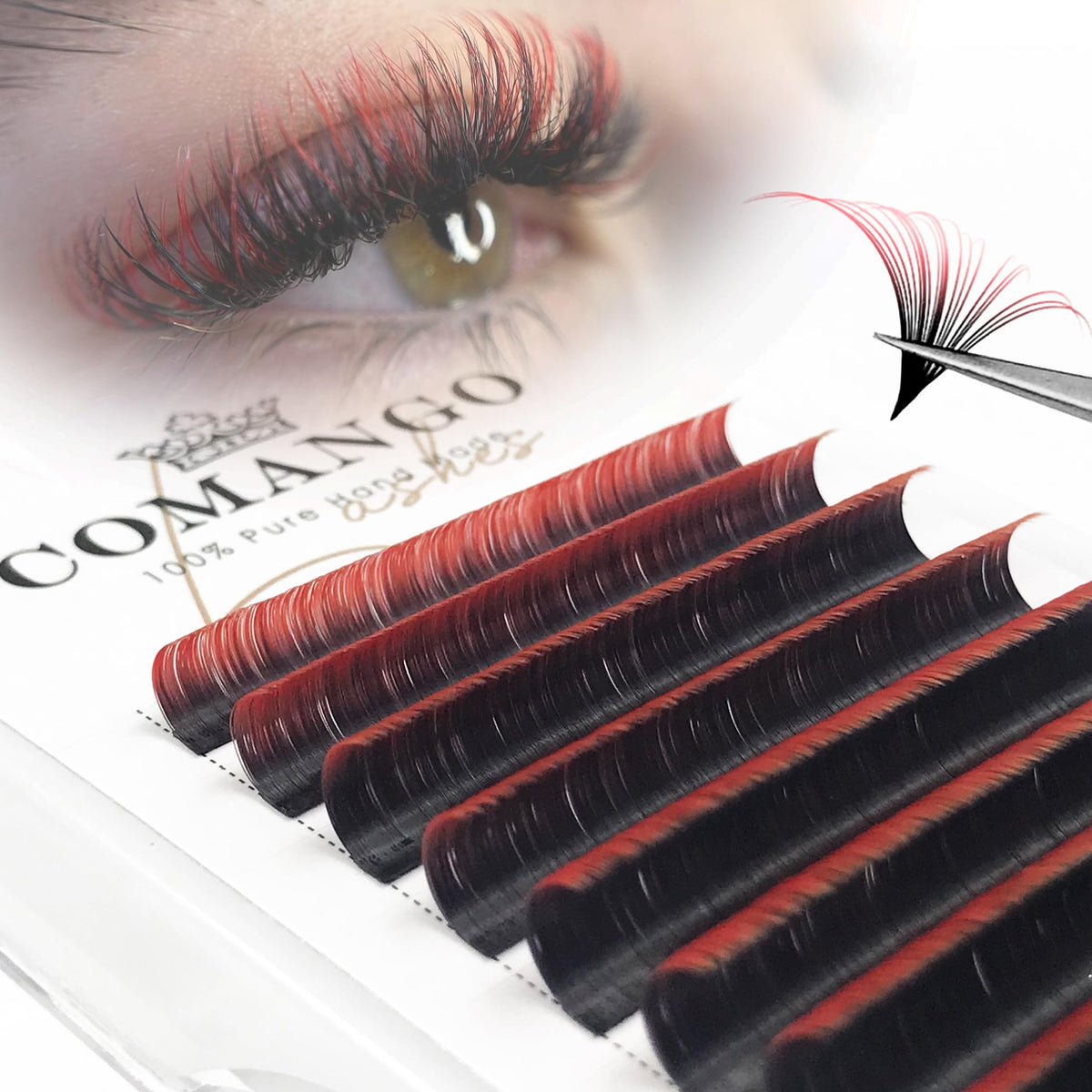 CoMango ombre red lashes bundle with color gradient for day-to-night looks.