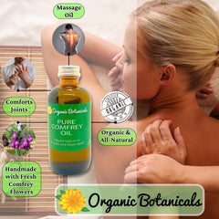 Applying comfrey leaf oil to the skin