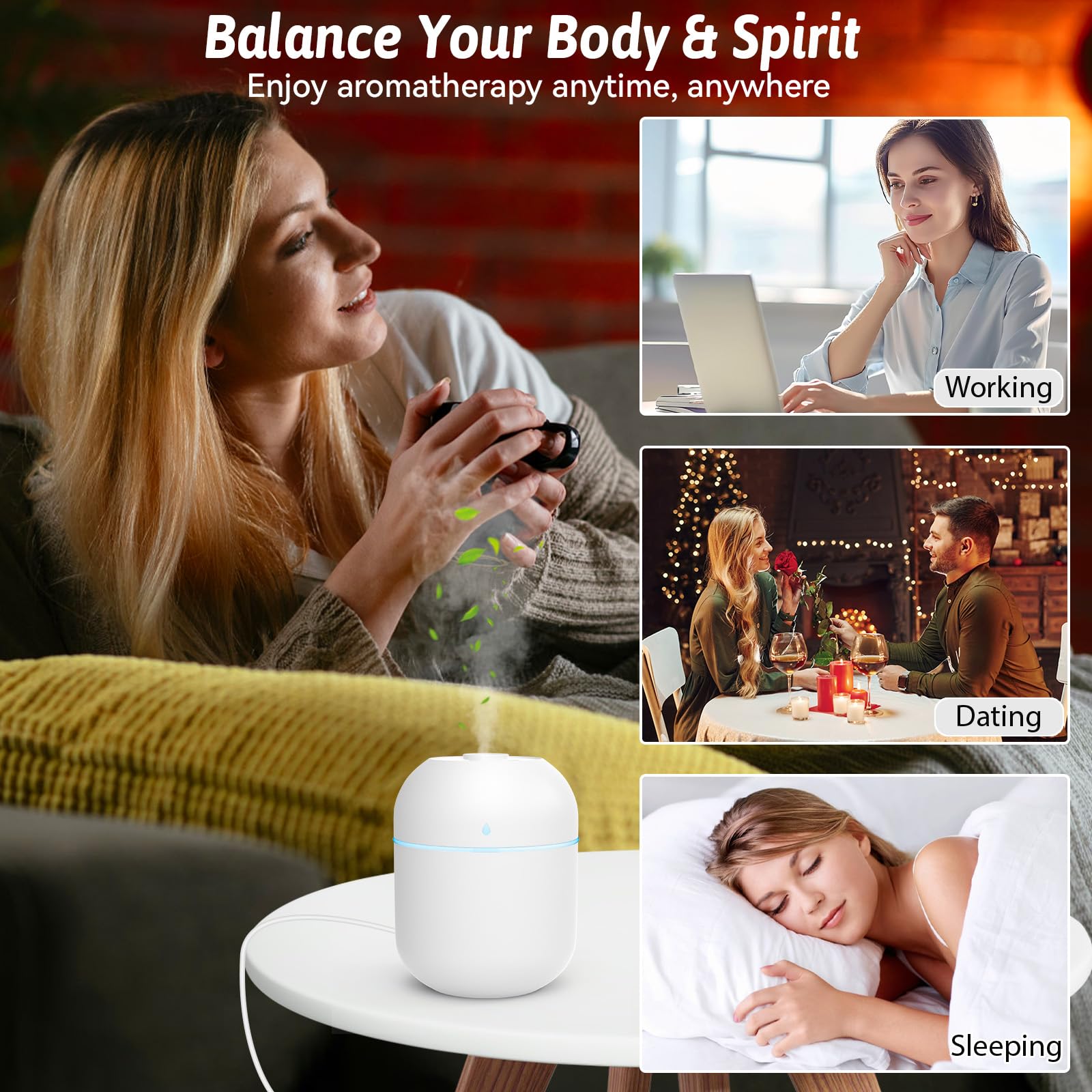 Palm-sized compact oil diffuser for travel or desk