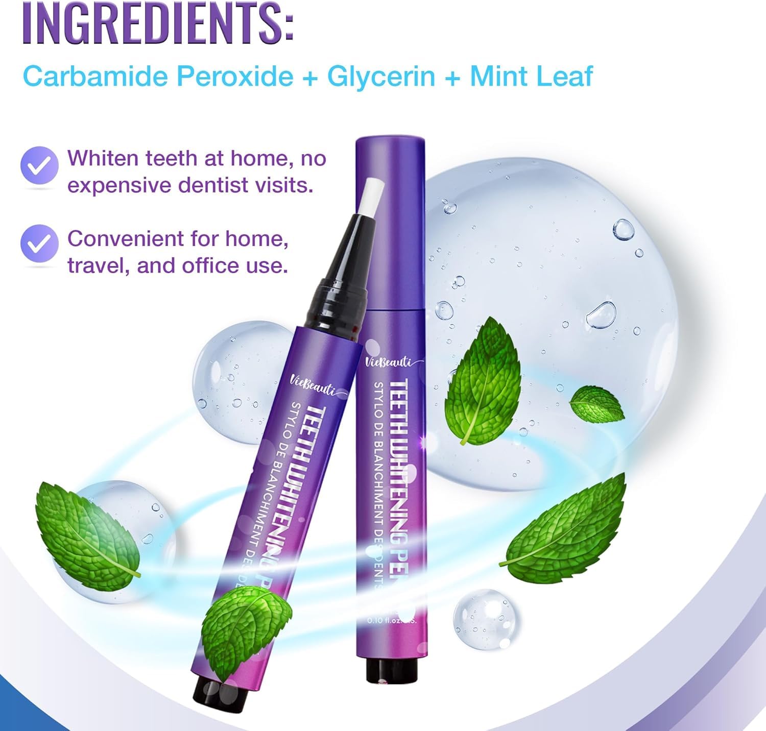Compact portable whitening pen for home or travel