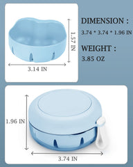 Compact travel-size blue denture case