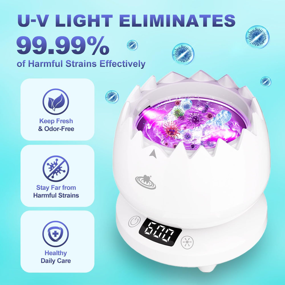 Compact travel-ready ultrasonic cleaner in bathroom