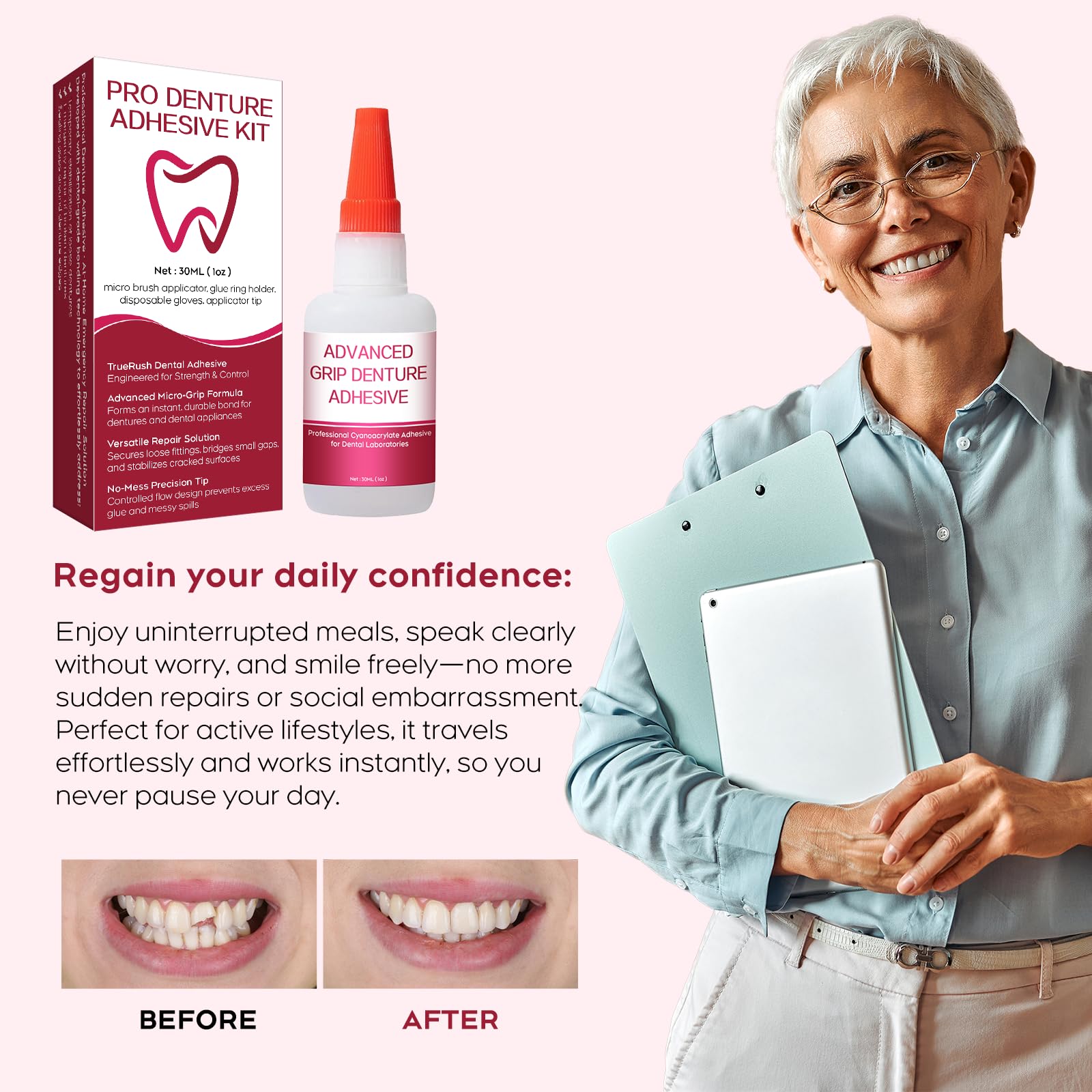 Compact travel-friendly packaging for dentures and tools