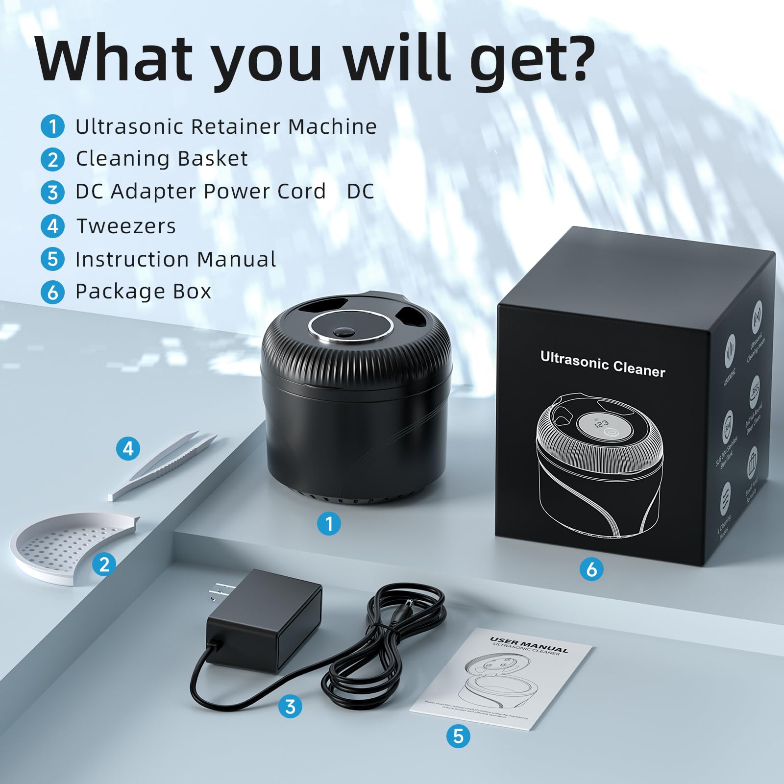 Compact travel-friendly ultrasonic denture cleaner
