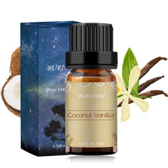 BURIBURI coconut vanilla essential oil packaging and bottle