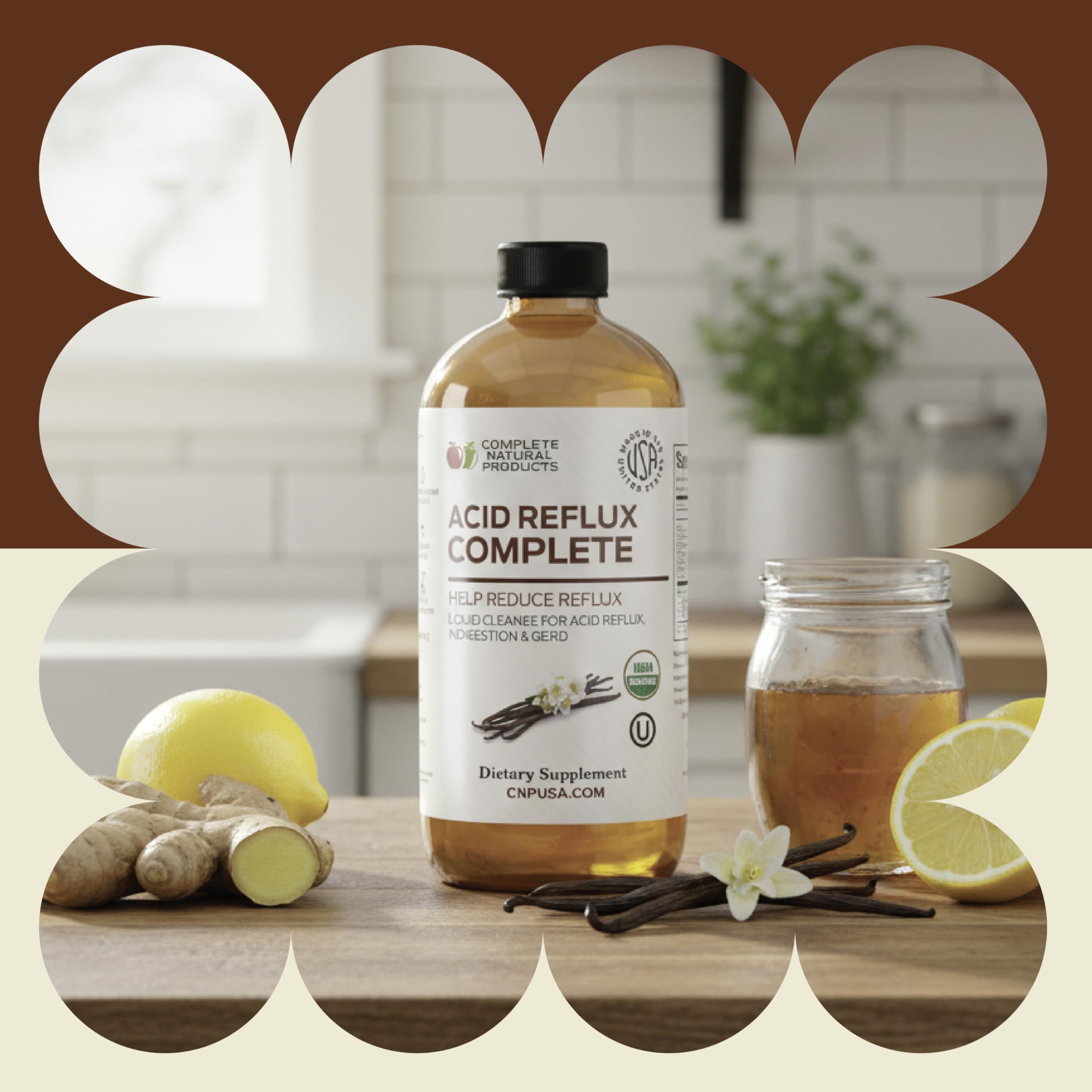 Complete Natural Products Acid Reflux Complete bottle highlights easy to take liquid taste