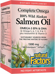 Bottle of Complete Omega Natural Factors Wild Alaskan Salmon Oil softgels