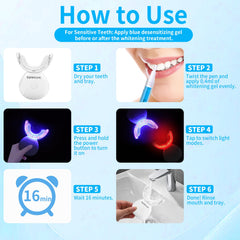 Complete at-home teeth whitening system with tray and gels