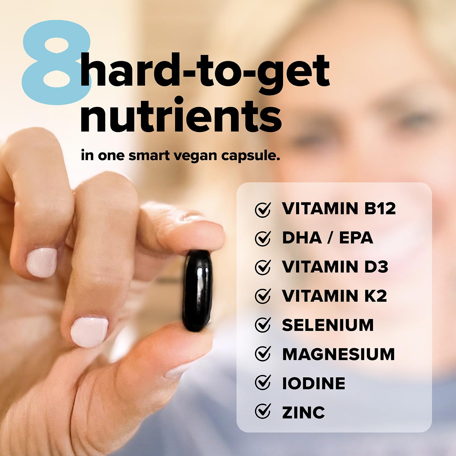 Packaging illustration of a complete vegan multivitamin formula