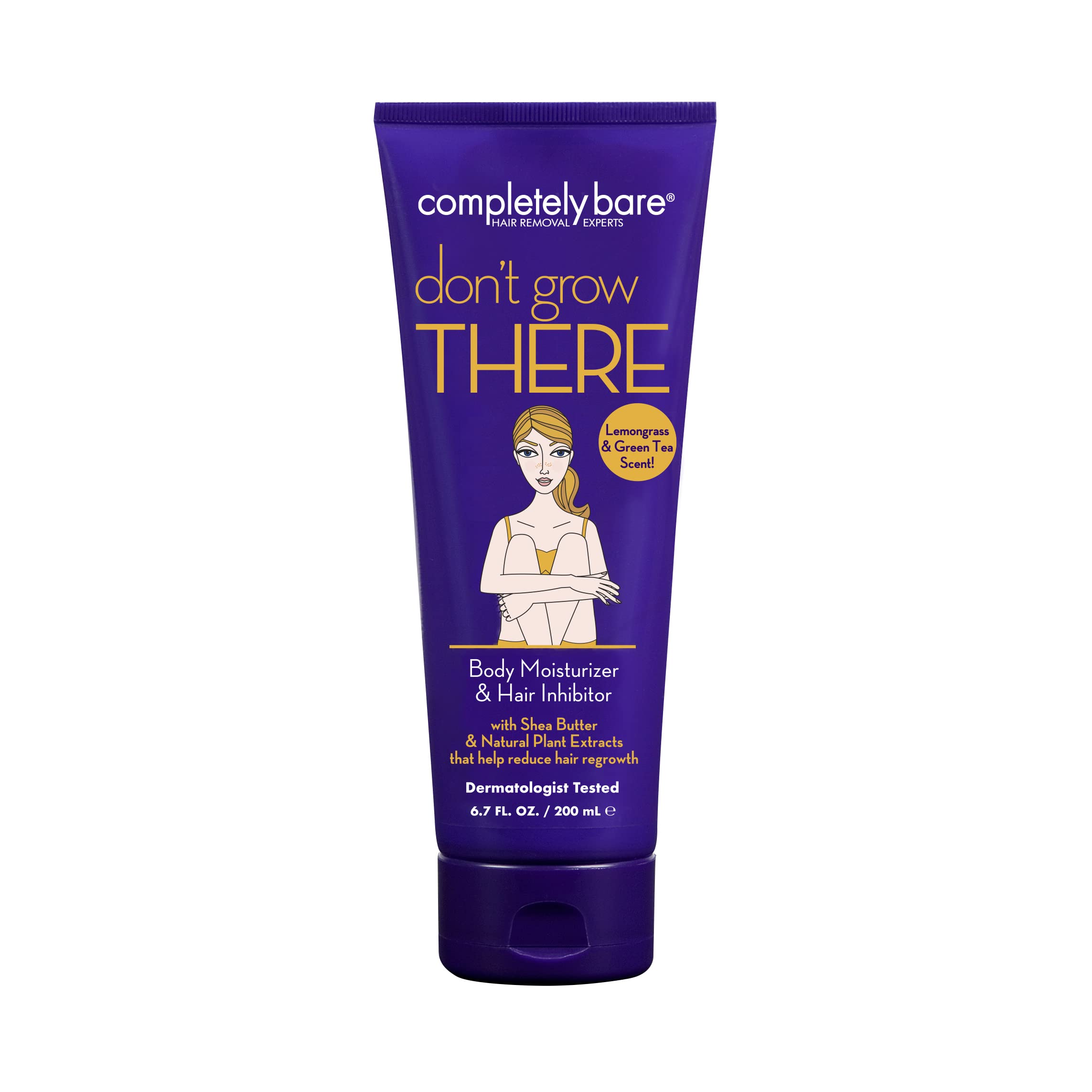 Completely Bare dont grow THERE bottle front with hydrating formula for smoother skin