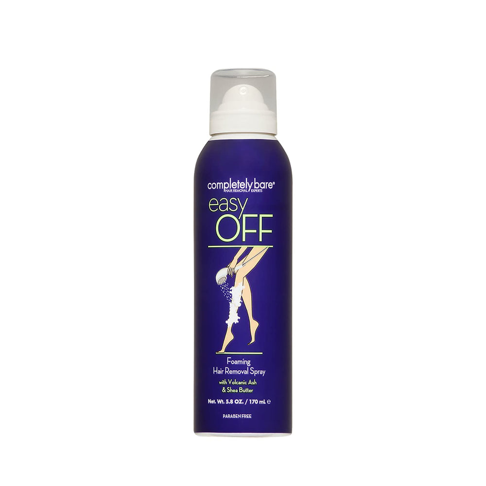 Completely Bare Easy OFF bottle close-up showing at-home hair removal packaging
