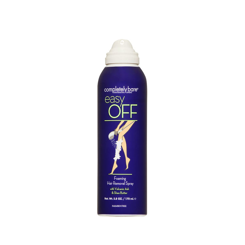 Completely Bare Easy OFF foam application demonstrates quick at-home hair removal