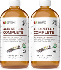 Complete Natural Products Acid Reflux Complete bottle highlights organic ingredients for natural heartburn relief.