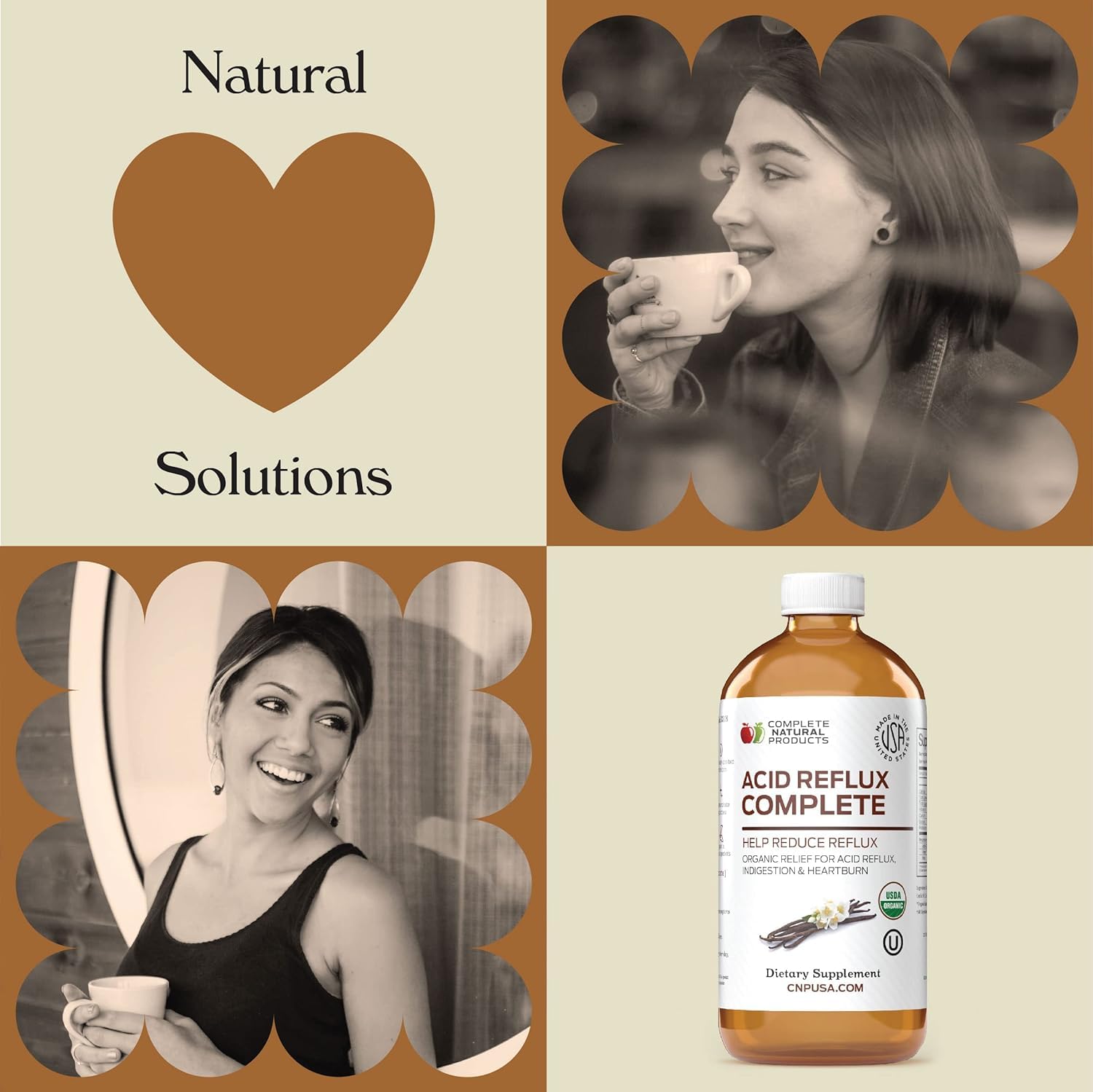 Complete Natural Products Organic ingredients label emphasizes USDA Organic and OU Kosher certification.