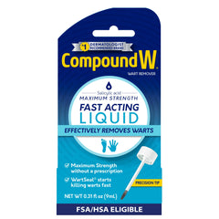 Compound W maximum-strength wart remover bottle for at-home treatment convenience.