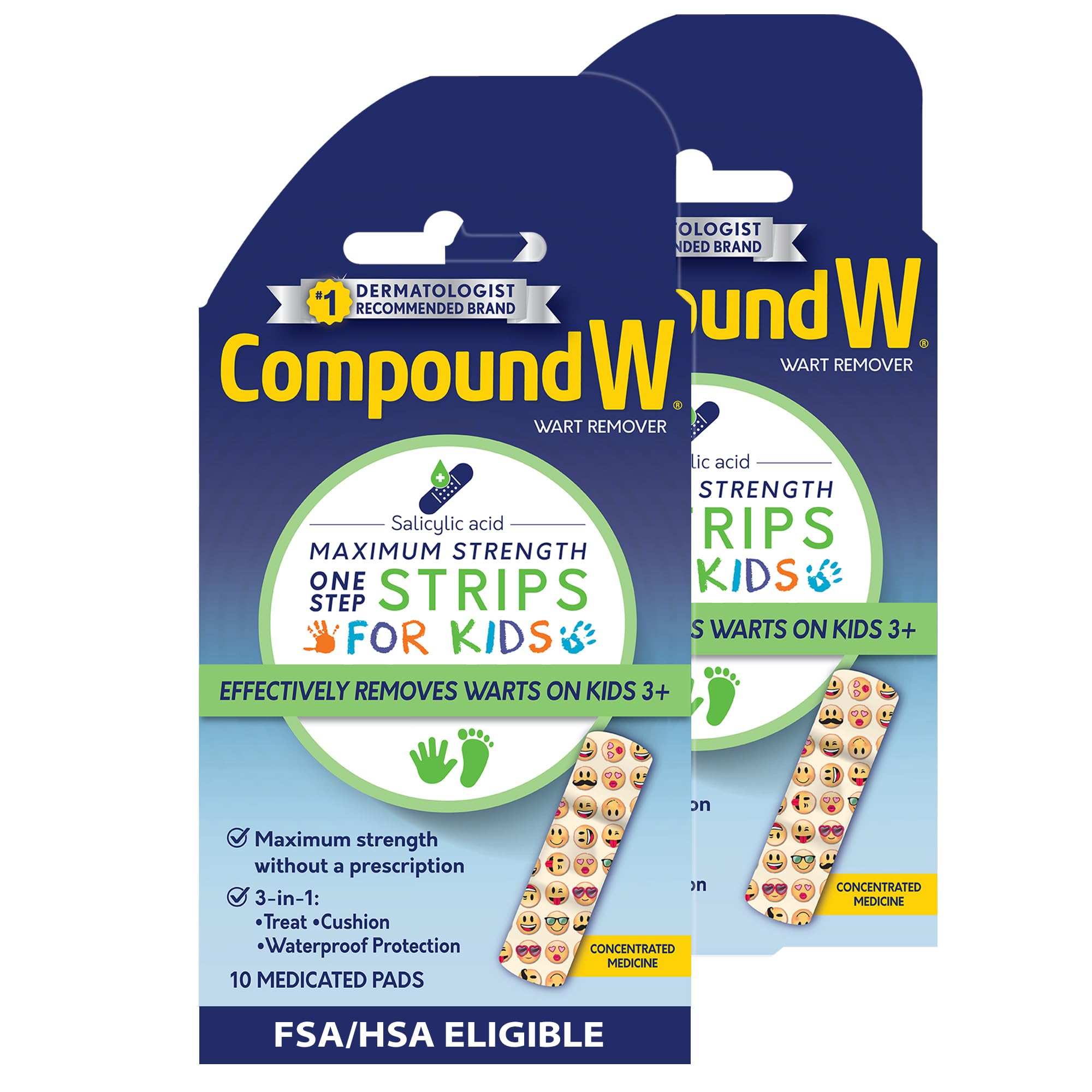 Compound W One Step Strips for Kids design showcases kid friendly packaging for home wart care.