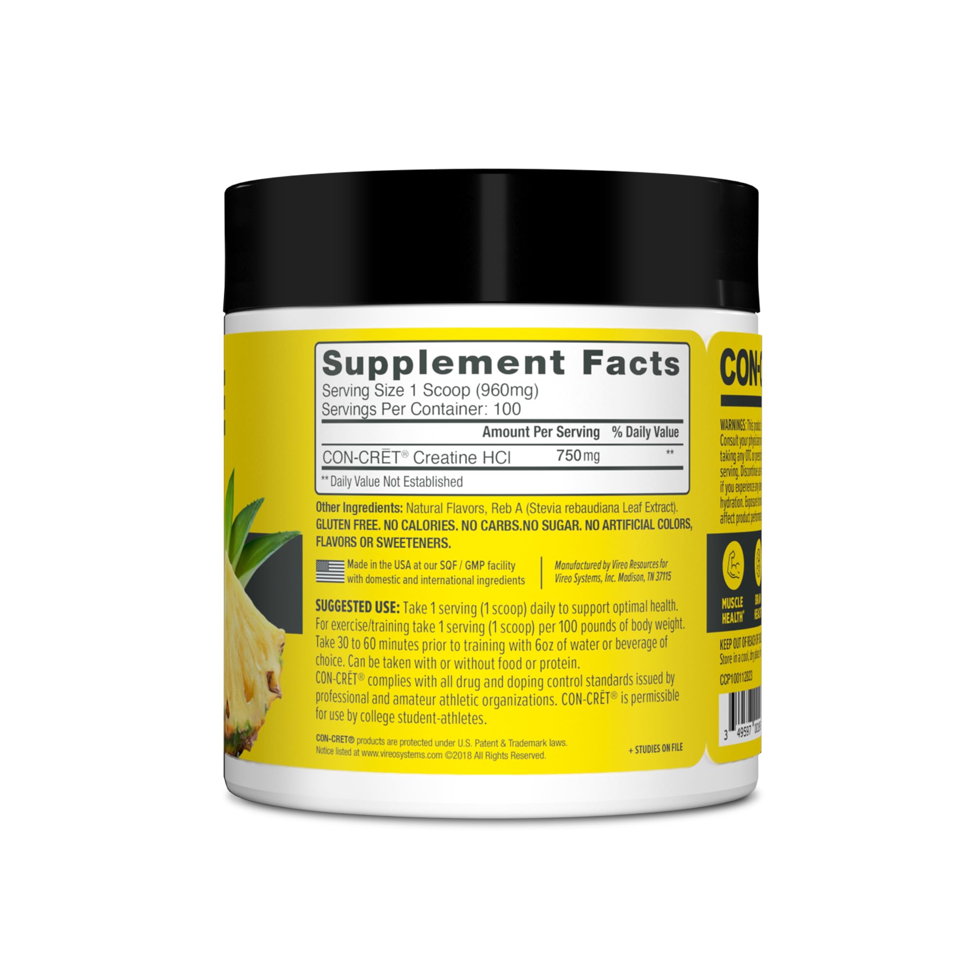 Graphic showing no bloating or cramps with CON-CRET Creatine HCl