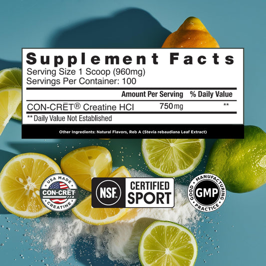 Scoop dispensing CON-CRET Creatine HCl powder