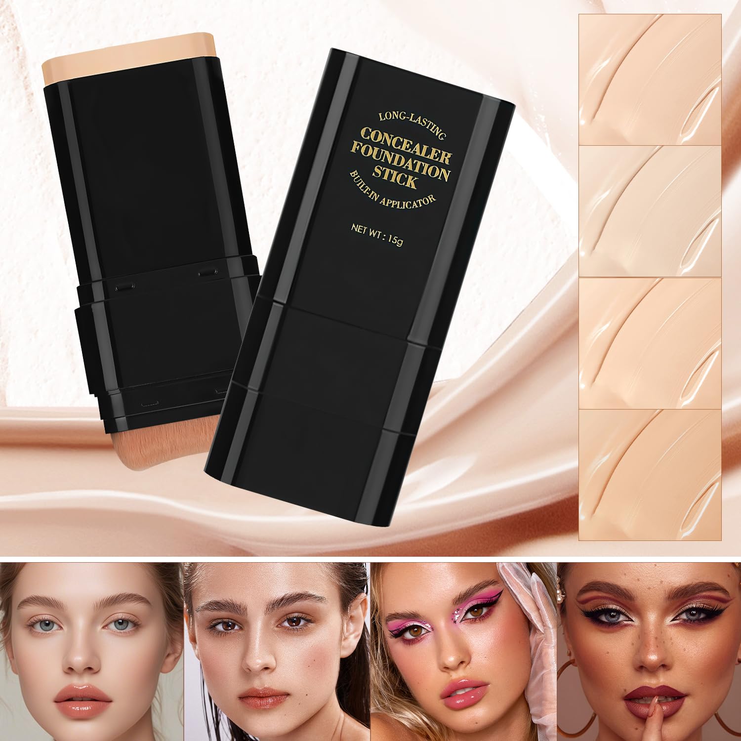 Concealer foundation stick dark circles cover demonstration shows color match.