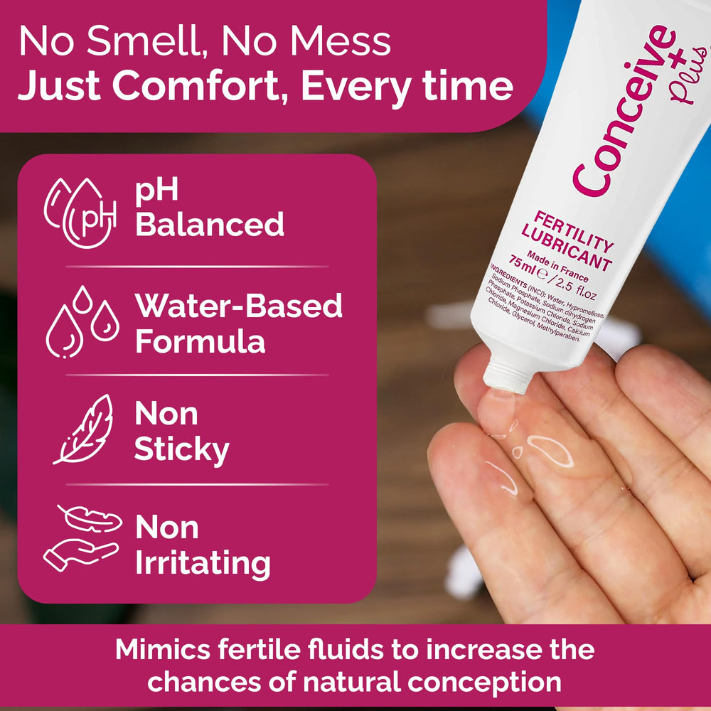 Conceive Plus application shot demonstrating smooth, non-sticky gel for comfortable intimacy.