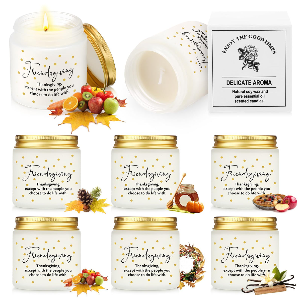 Conelist 6-piece Thanksgiving candle set in white 3.5 oz glass jars