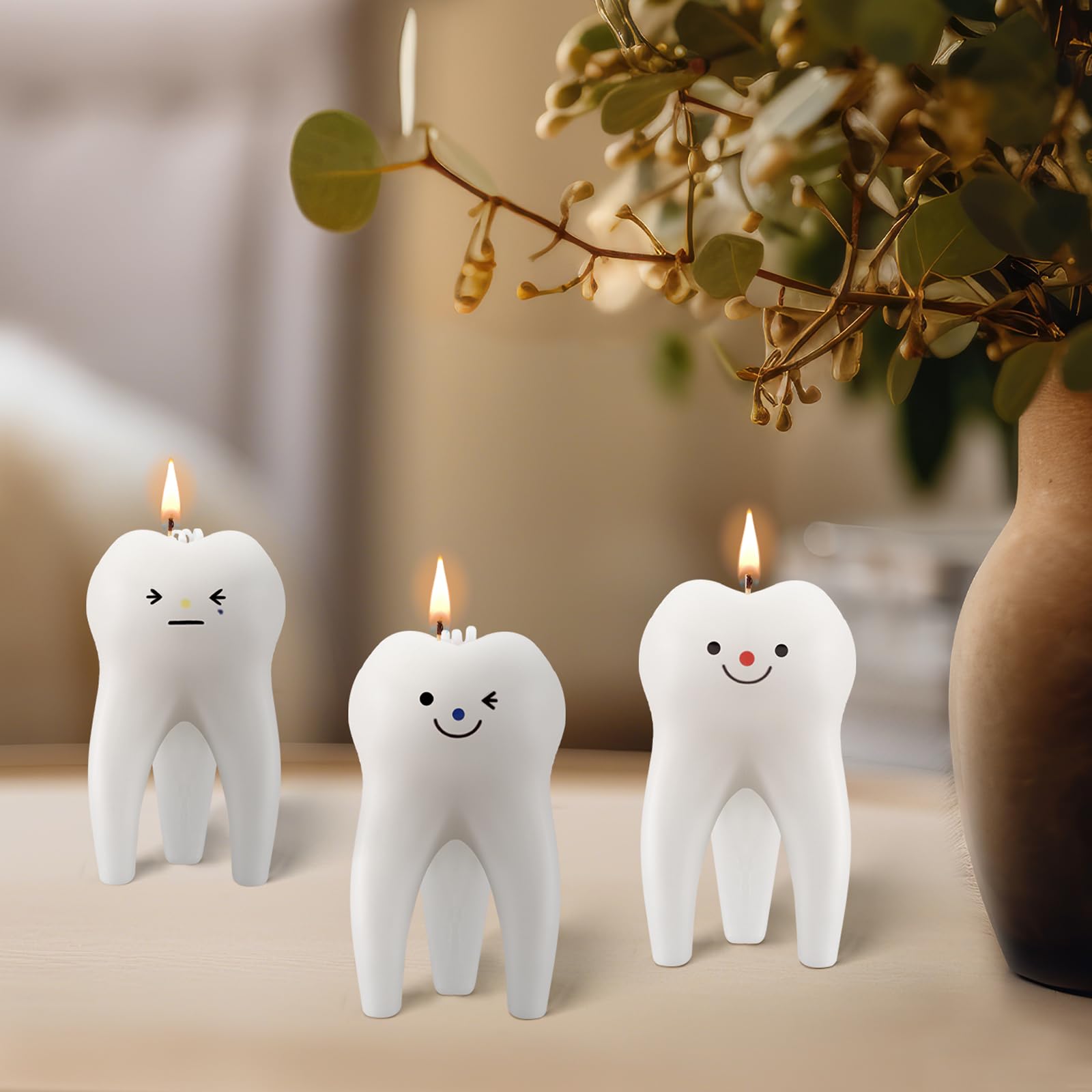 Conelist tooth candle 3-pack packaging illustrates thoughtful dental gift