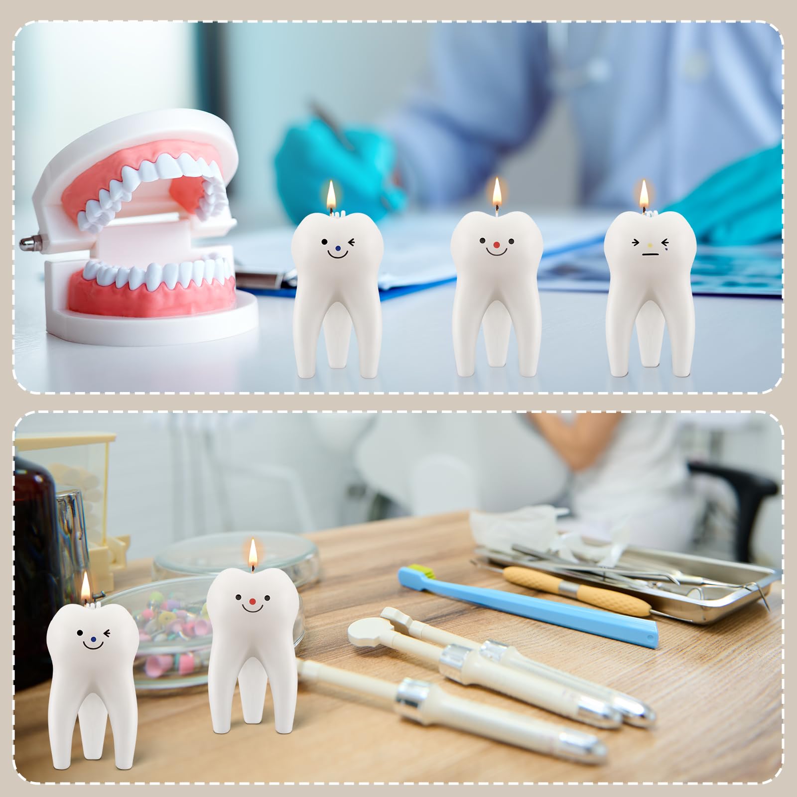Conelist tooth candle natural wax with white finish highlights modern dental-inspired design