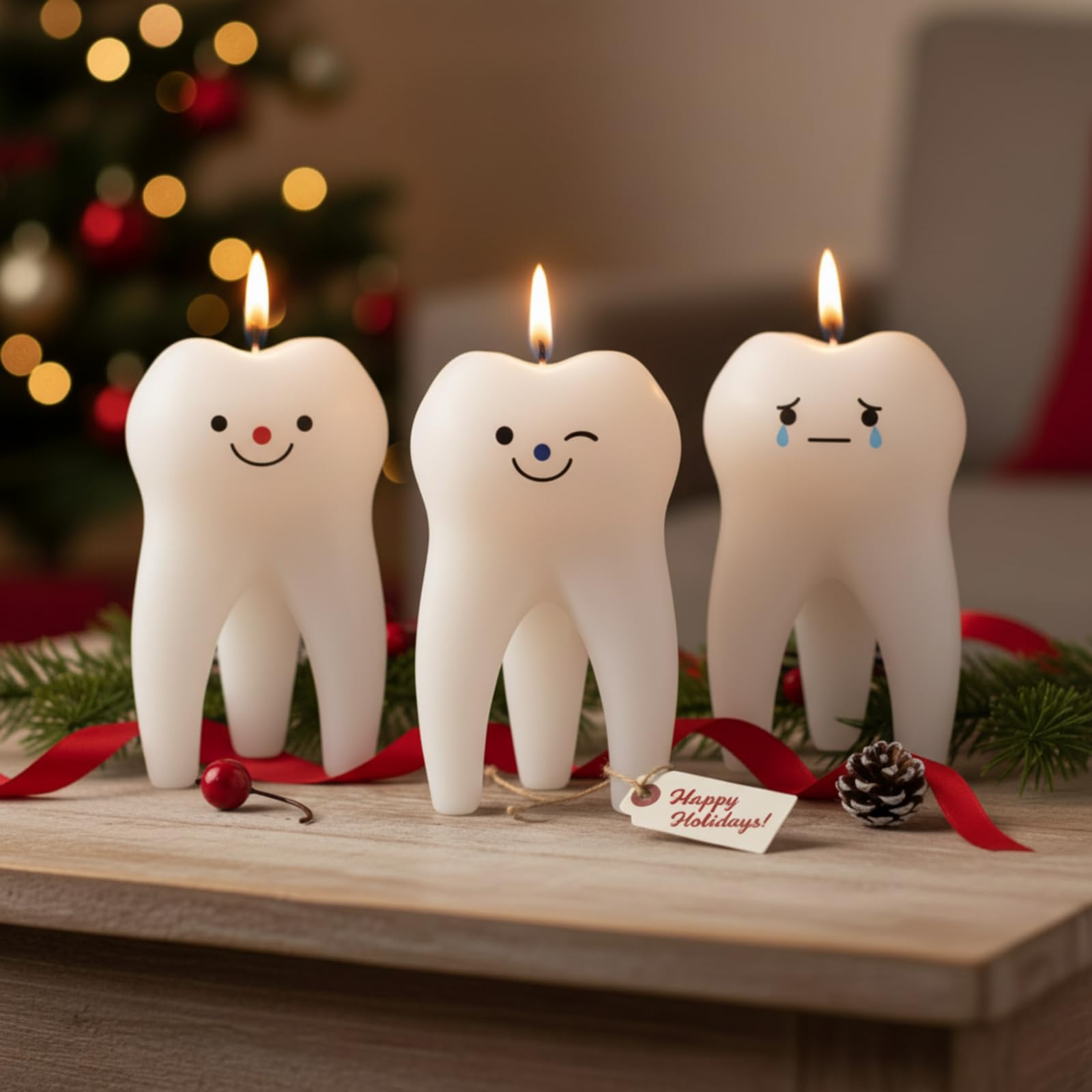 Conelist tooth candle close-up showing vanilla aroma for calming dental room ambience