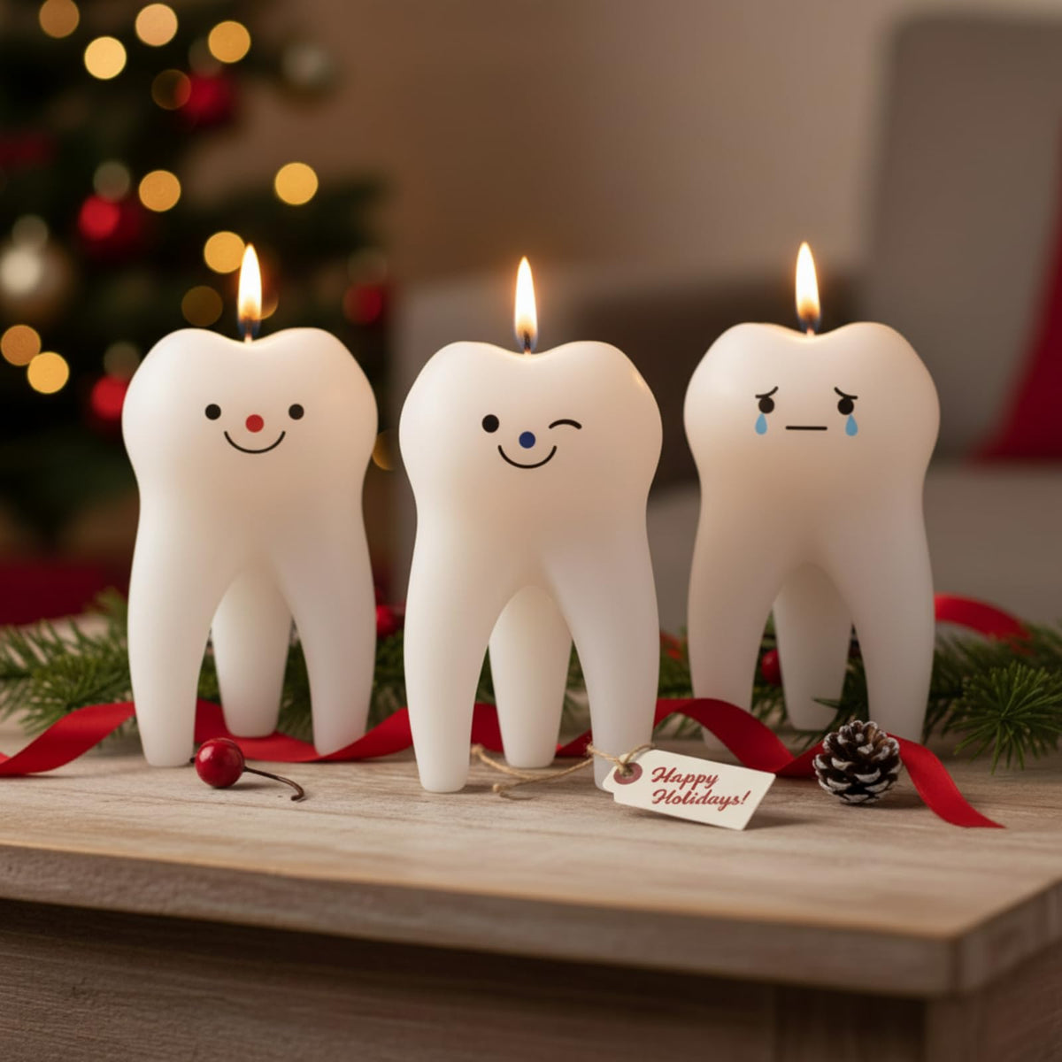 Conelist tooth candle close-up showing vanilla aroma for calming dental room ambience