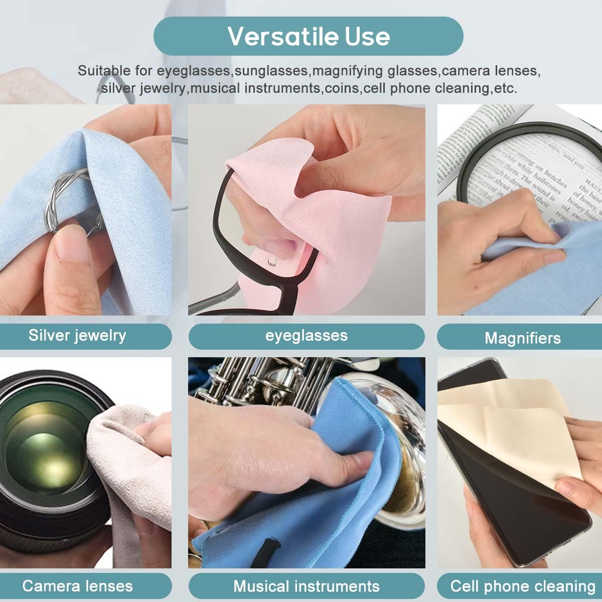 Portable 60-pack suede microfiber cloths in compact 8x8 cm size