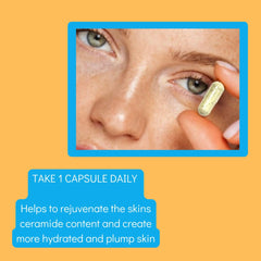 Ceramide dietary supplement capsules against a clean background