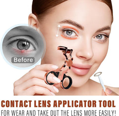 Using the tool to insert a contact lens on the eyelid
