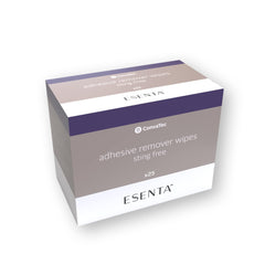 ConvaTec ESENTA adhesive remover used at home during pouch changes.
