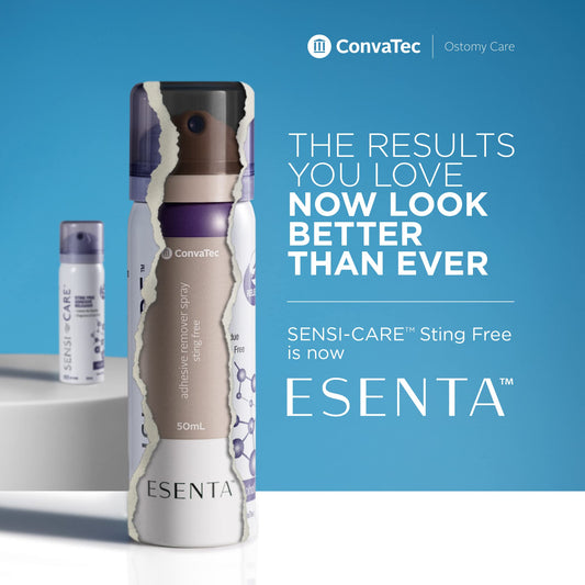ConvaTec ESENTA remover wipe use demonstrates gentle, alcohol-free residue cleaning.