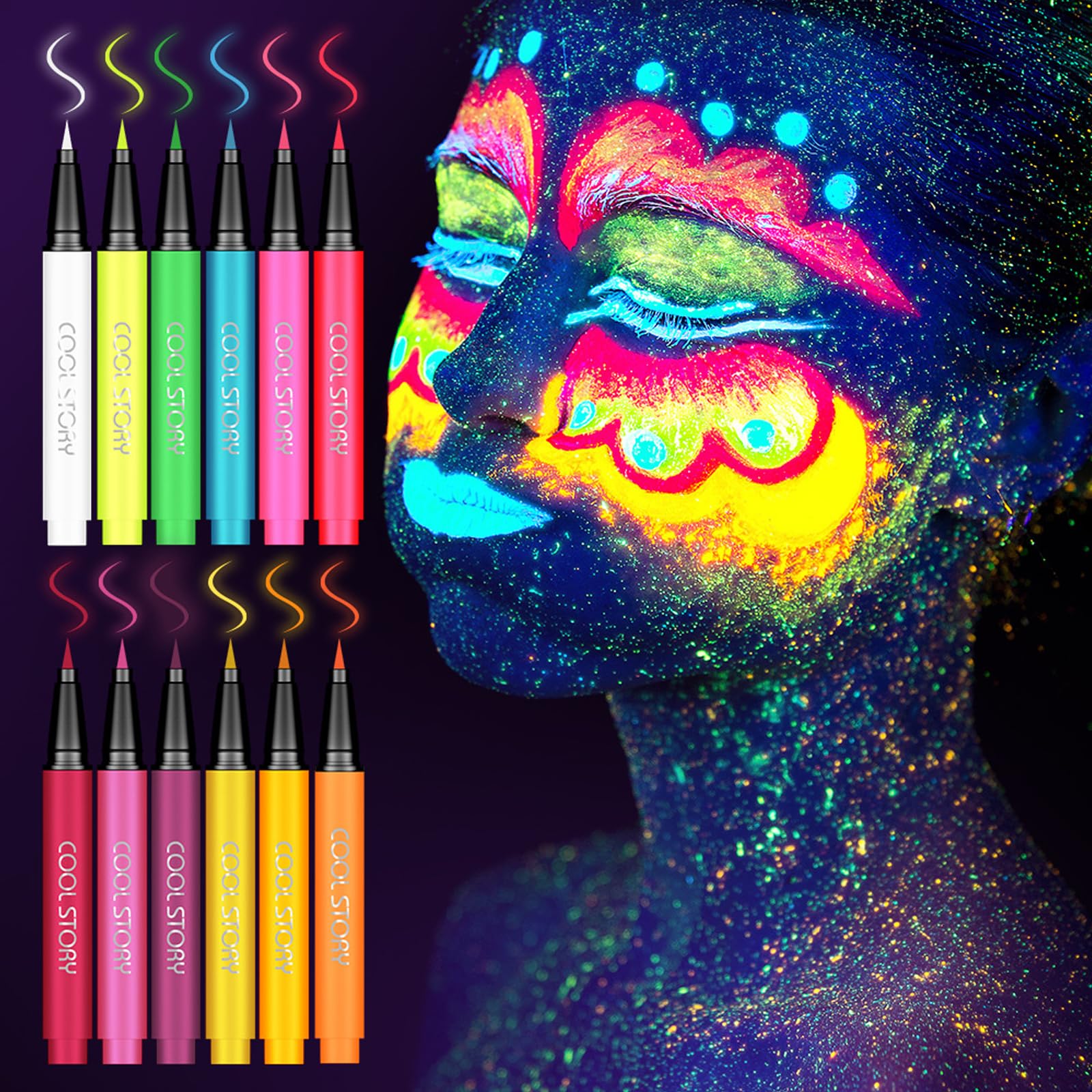 COOL STORY neon liquid eyeliner set offers vibrant, long-lasting color for graphic eye looks.