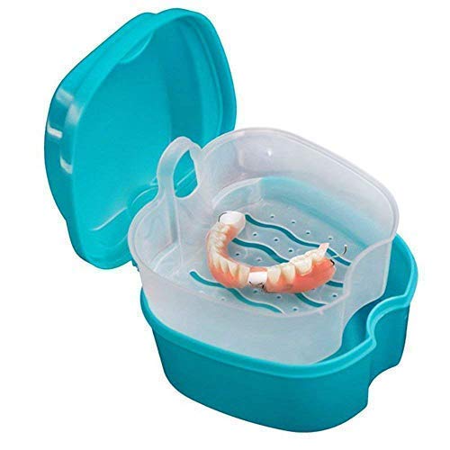 Green Coolrunner denture case with strainer and basket - front view