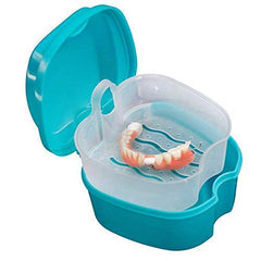 Green Coolrunner denture case with strainer and basket - front view