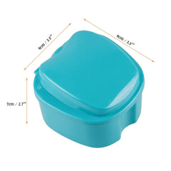 Denture cup with strainer in green - opened lid and basket