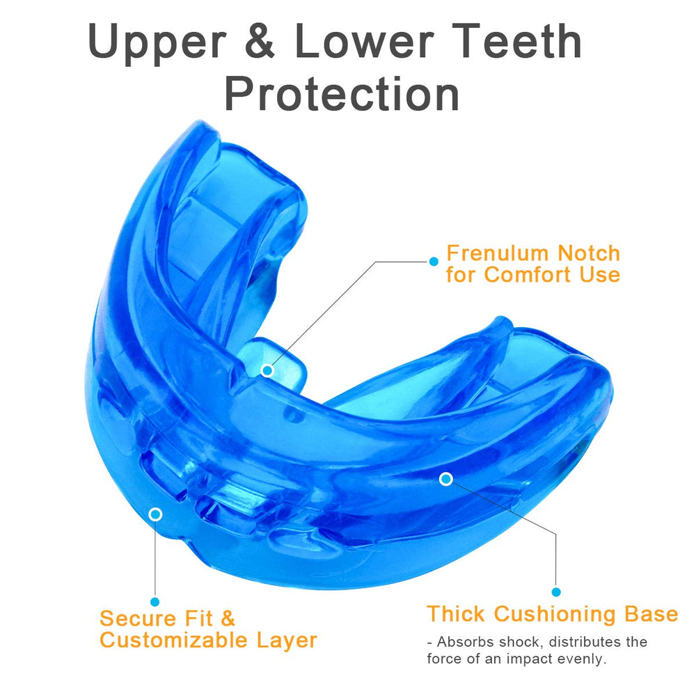 Mouth guard protecting upper and lower teeth in use